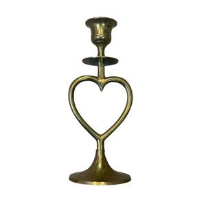 Vintage Brass Heart Candlestick Holder Taper Candle Valentine’s Boho Kitsch